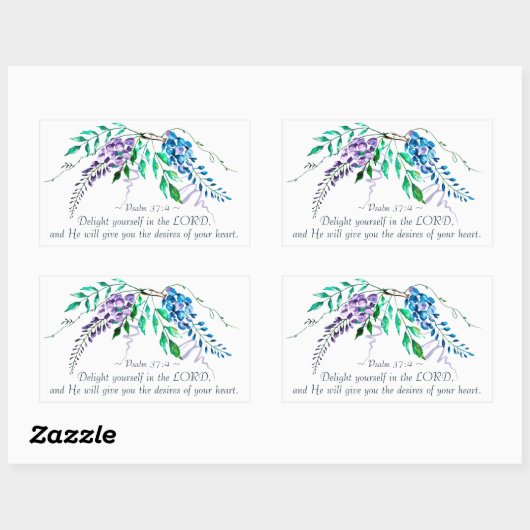 詩篇37:4主の中で自分自身を喜ばせ、フローラ 長方形シール (シート)