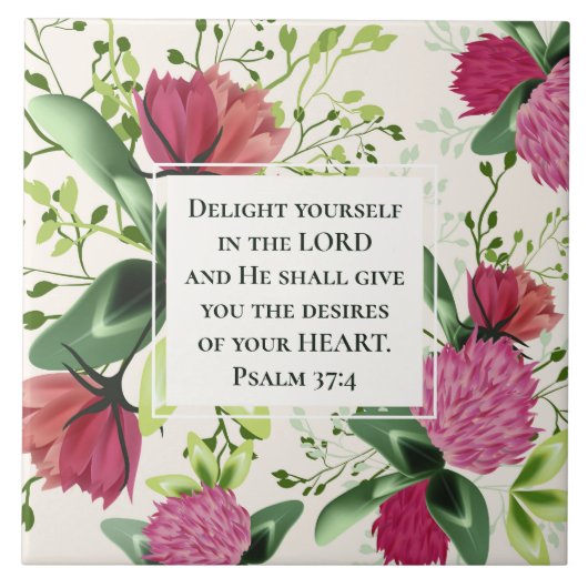 詩篇37:4主クローバーで自分自身を喜ばせる タイル (正面)