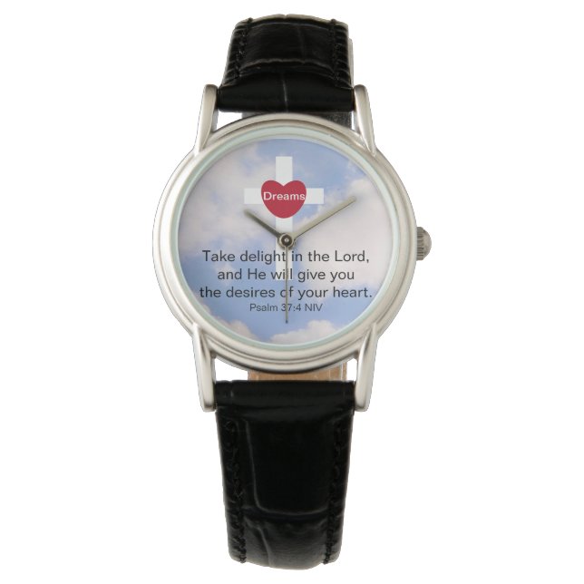 詩篇37:4青い空の主を喜ぶ 腕時計 (正面)