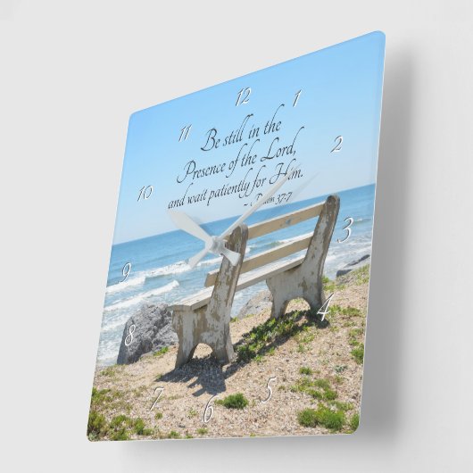 詩篇37:7まだ主の前にいなさい。 スクエア壁時計 (傾斜)