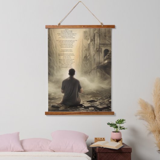 詩篇46章、破壊の祈りの言葉 吊り下げ型タペストリー (寝室)