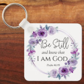 詩篇46:10まだ知っているバイブル紫のフローラ キーホルダー (正面)