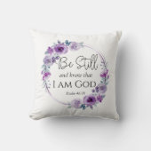 詩篇46:10まだ知っているバイブル紫のフローラ クッション (正面)