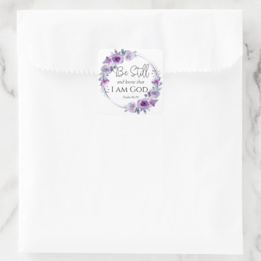 詩篇46:10まだ知っているバイブル紫のフローラ スクエアシール (バッグ)