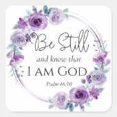 詩篇46:10まだ知っているバイブル紫のフローラ スクエアシール (正面)