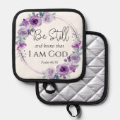 詩篇46:10まだ知っているバイブル紫のフローラ 鍋敷き (正面/裏面)