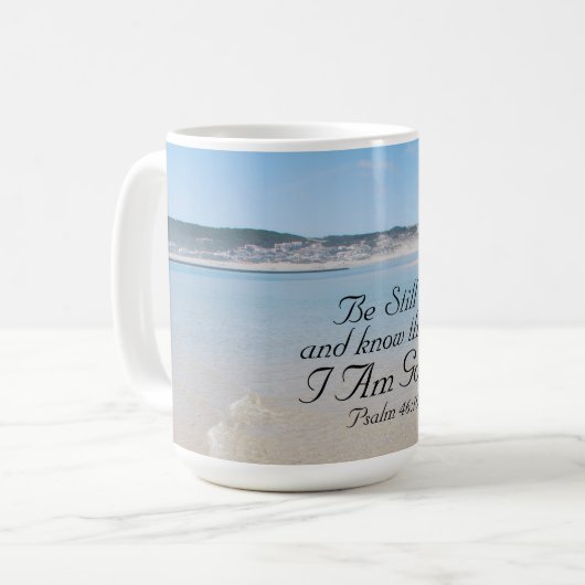 詩篇46:10まだ私が神である事を知りなさい海 コーヒーマグカップ (正面左)