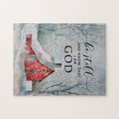 詩篇46:10まだ私は神の冬の雪であることを知っている ジグソーパズル (横)