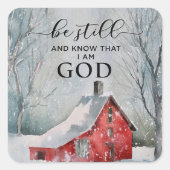 詩篇46:10まだ私は神の冬の雪であることを知っている スクエアシール (正面)