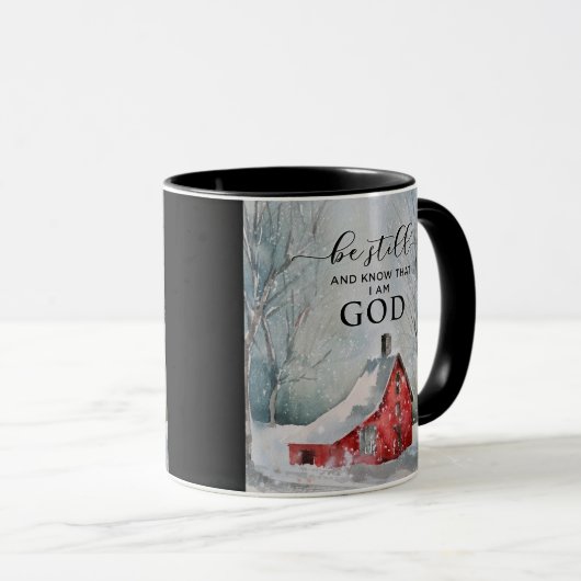 詩篇46:10まだ私は神の冬の雪であることを知っている マグカップ (正面右)