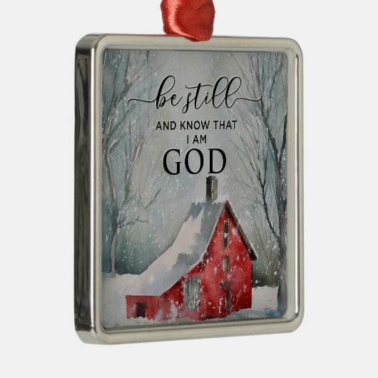 詩篇46:10まだ私は神の冬の雪であることを知っている メタルオーナメント (右)