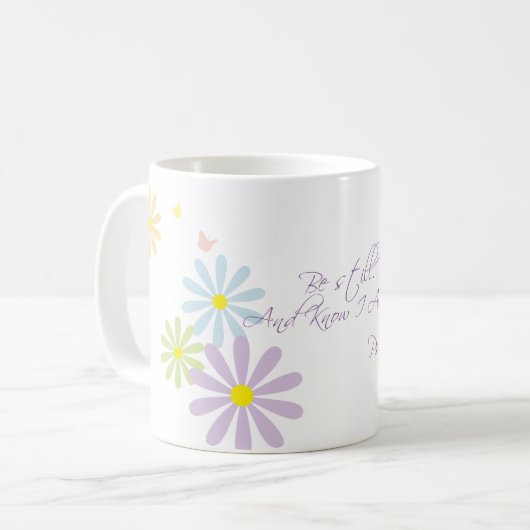 詩篇46:10まだ私は神クリスチャンのマグカップであることを知っている コーヒーマグカップ (正面左)