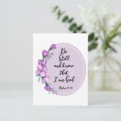 詩篇46:10まだ紫色の花を知っている ポストカード (スタンド正面)