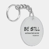 詩篇46:10まだ聖書の聖句を知りなさい キーホルダー (正面左)