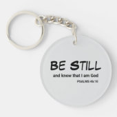 詩篇46:10まだ聖書の聖句を知りなさい キーホルダー (正面)