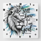 詩篇46:10わたしがまだ神であることを知りなさい スクエア壁時計 (正面)