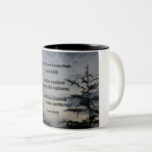 詩篇46:10わたしがまだ神であることを知りなさい ツートーンマグカップ (正面右)