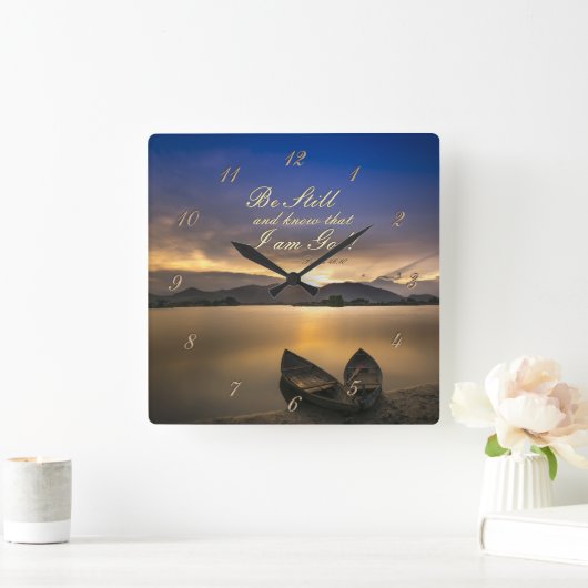 詩篇46:10わたしがまだ神の聖書であることを知りなさい スクエア壁時計 (ホーム)