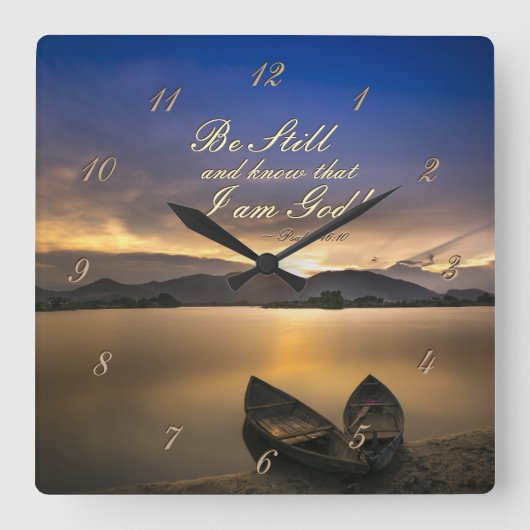 詩篇46:10わたしがまだ神の聖書であることを知りなさい スクエア壁時計 (正面)