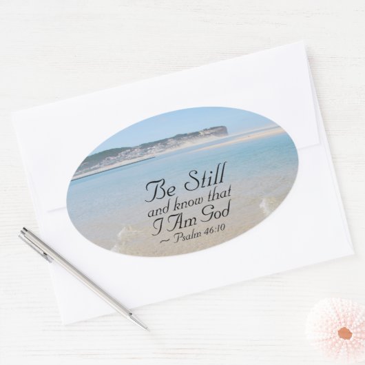 詩篇46:10わたしがまだ神の聖書であることを知りなさい 楕円形シール (封筒)