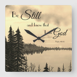 詩篇46:10わたしがまだ神セピアであることを知りなさい スクエア壁時計