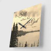 詩篇46:10わたしがまだ神セピアであることを知りなさい スクエア壁時計 (傾斜)