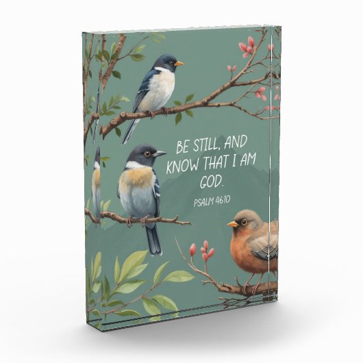 詩篇46:10キリスト教聖書聖句像 フォトブロック (左)