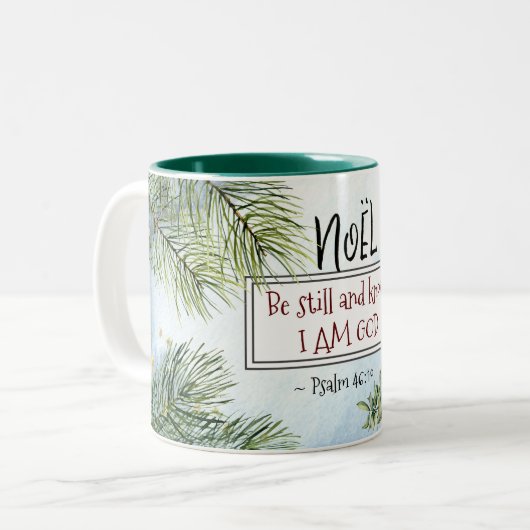 詩篇46:10私が神のクリスマスであることを知っている ツートーンマグカップ (正面左)