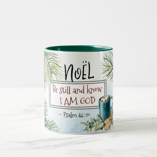 詩篇46:10私が神のクリスマスであることを知っている ツートーンマグカップ (中央)