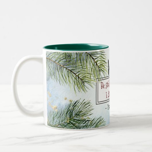 詩篇46:10私が神のクリスマスであることを知っている ツートーンマグカップ (左)