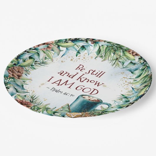 詩篇46:10私が神のクリスマスであることを知っている ペーパープレート (アングル)