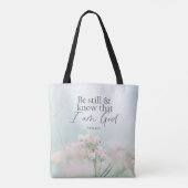 詩篇46:10私が神の聖句であることを知りなさい トートバッグ (裏面)