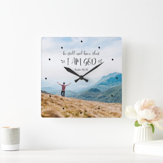 詩篇46:10私が神の聖書であることを知りなさい スクエア壁時計 (ホーム)