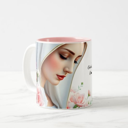 詩篇46:5キリスト教聖書聖句ヴァージンマリア ツートーンマグカップ (正面左)