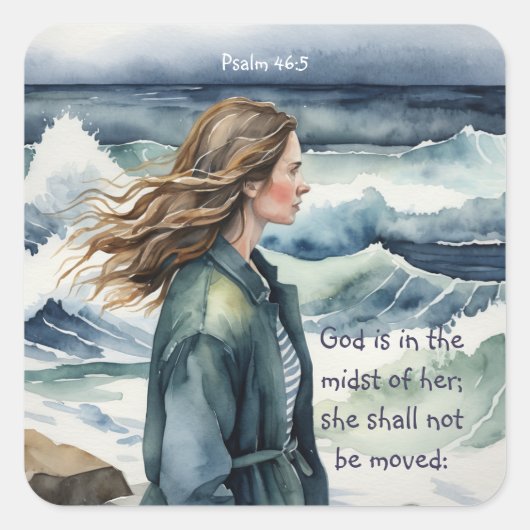 詩篇46:5神は彼女の中にいる スクエアシール (正面)