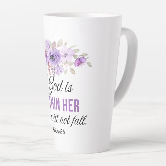 詩篇46:5神は彼女の聖なる書物、 経典の花の中にある カフェラテマグ (右アングル)