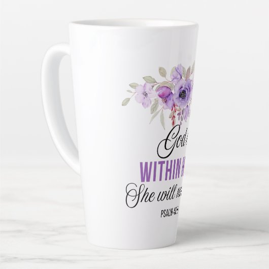 詩篇46:5神は彼女の聖なる書物、 経典の花の中にある カフェラテマグ (左アングル)