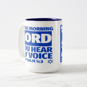 詩篇5:3主よ私の声を聞く聖書の聖句 ツートーンマグカップ (正面左)