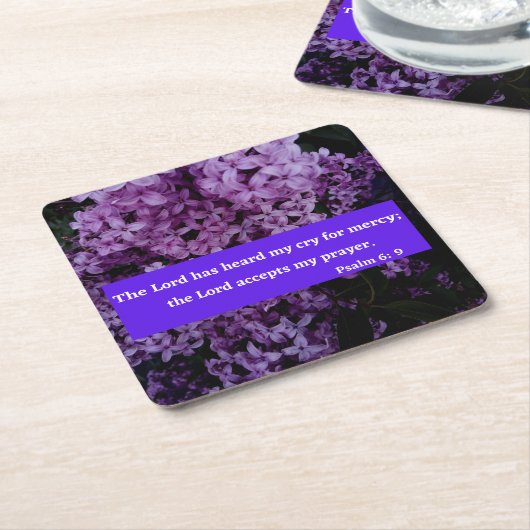 詩篇6:9主はわたしのことを聞き、わたしの祈りの言葉を受け入れる スクエアペーパーコースター (アングル)