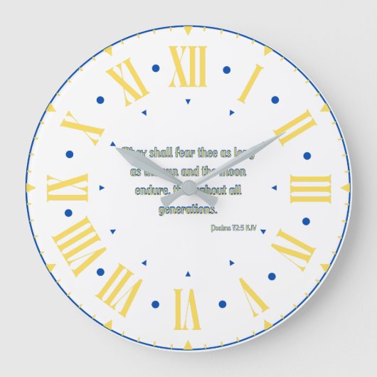 詩篇72:5 KJV聖書ローマ数字 ラージ壁時計 (正面)