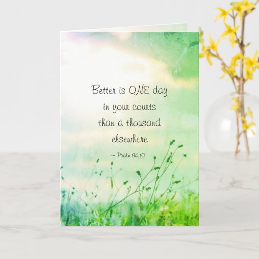 詩篇84:10あなたの裁判所の聖書の中の一日よりよい カード (黄色い花)