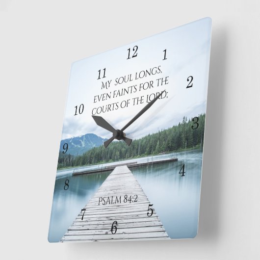 詩篇84:2わたしの魂は主の宮廷を求める スクエア壁時計 (傾斜)