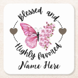 詩篇88:4高賛美名カスタム蝶 スクエアペーパーコースター