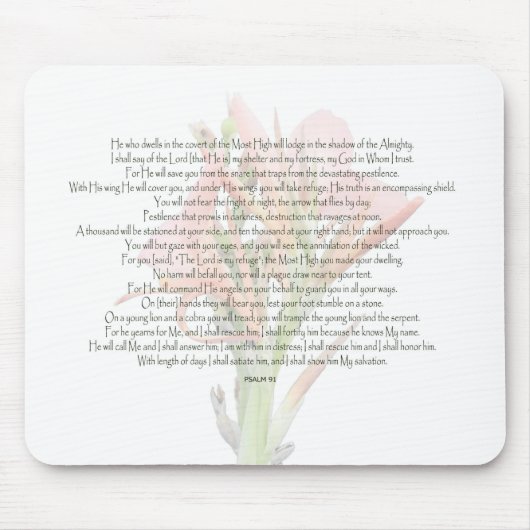 詩篇91ユリの花私の神は私が信頼している マウスパッド (正面)