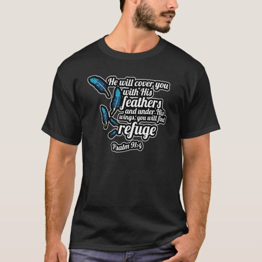 詩篇914彼は彼の羽Biblであなたをカバー Tシャツ (正面)