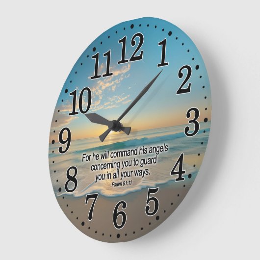 詩篇91:11彼の天使たちがあなたを守る聖書の節 ラージ壁時計 (傾斜)