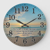 詩篇91:11彼の天使たちがあなたを守る聖書の節 ラージ壁時計 (正面)