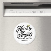 詩篇91:11彼の天使たちが私を見守る – ラウンド マグネット (インサイチュ (食洗機))