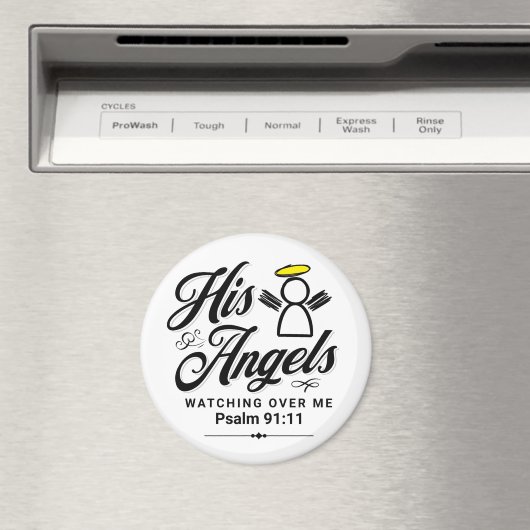 詩篇91:11彼の天使たちが私を見守る – ラウンド マグネット (インサイチュ (食洗機))