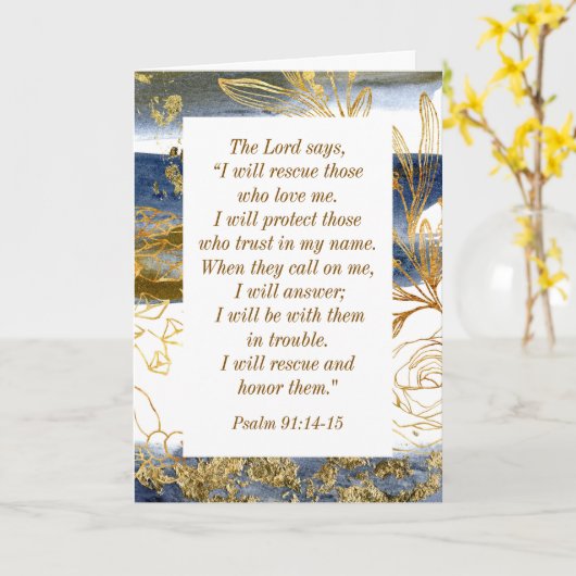 詩篇91:14-15主は私が聖書を救うと言われる カード (黄色い花)